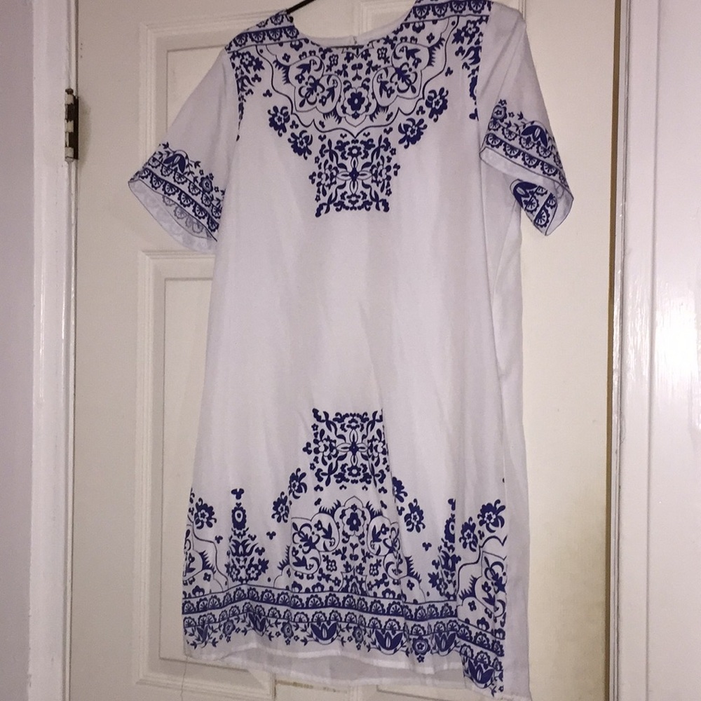 Blue and white dress
